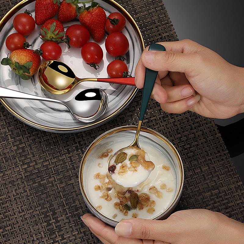 Kleurrijke Soep Lepel Elegante Koffie Lepels Rvs Dessert Lepels Keukengerei Mode Ronde Lepels Servies