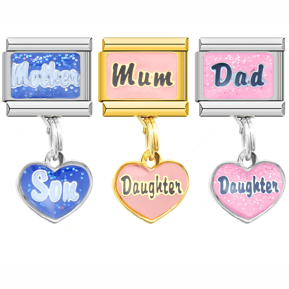 Hapiship Nieuw Mamma Papa Moeder Dochter Zon Italiaanse Links Charm Fit 9Mm Armband Rvs Sieraden Diy Maken DJ096