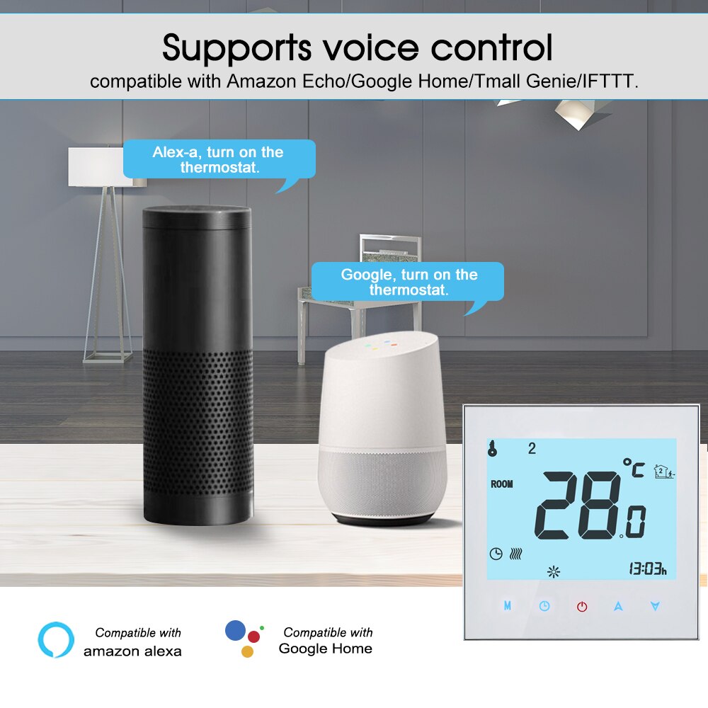 Electric Heating Thermostat Smart WiFi Digital Temperature Controller Tuya/SmartLife APP Control Voice Control LCD Thermostat