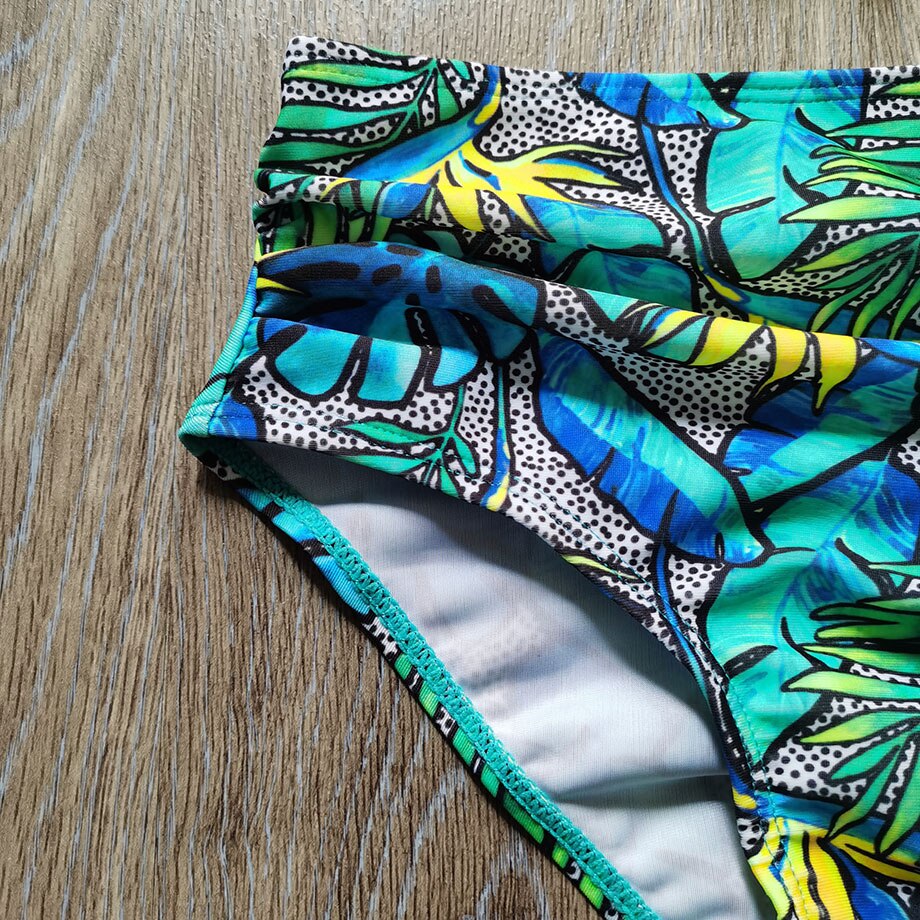 5-10 Years Girl Swimsuit Kids Ruffle Girl Bikini Set Halter Top Two Piece Children's Swimwear Tropical Plant Girls Bathing Suit