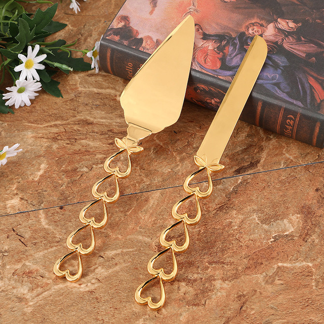 Konco Kuchenmesser- und Serverset, 2-teiliges goldenes Kuchenschneideutensilien, gravierter Kuchenschneider und Serverspatel für sterben Hochzeitsfeier: Rosa