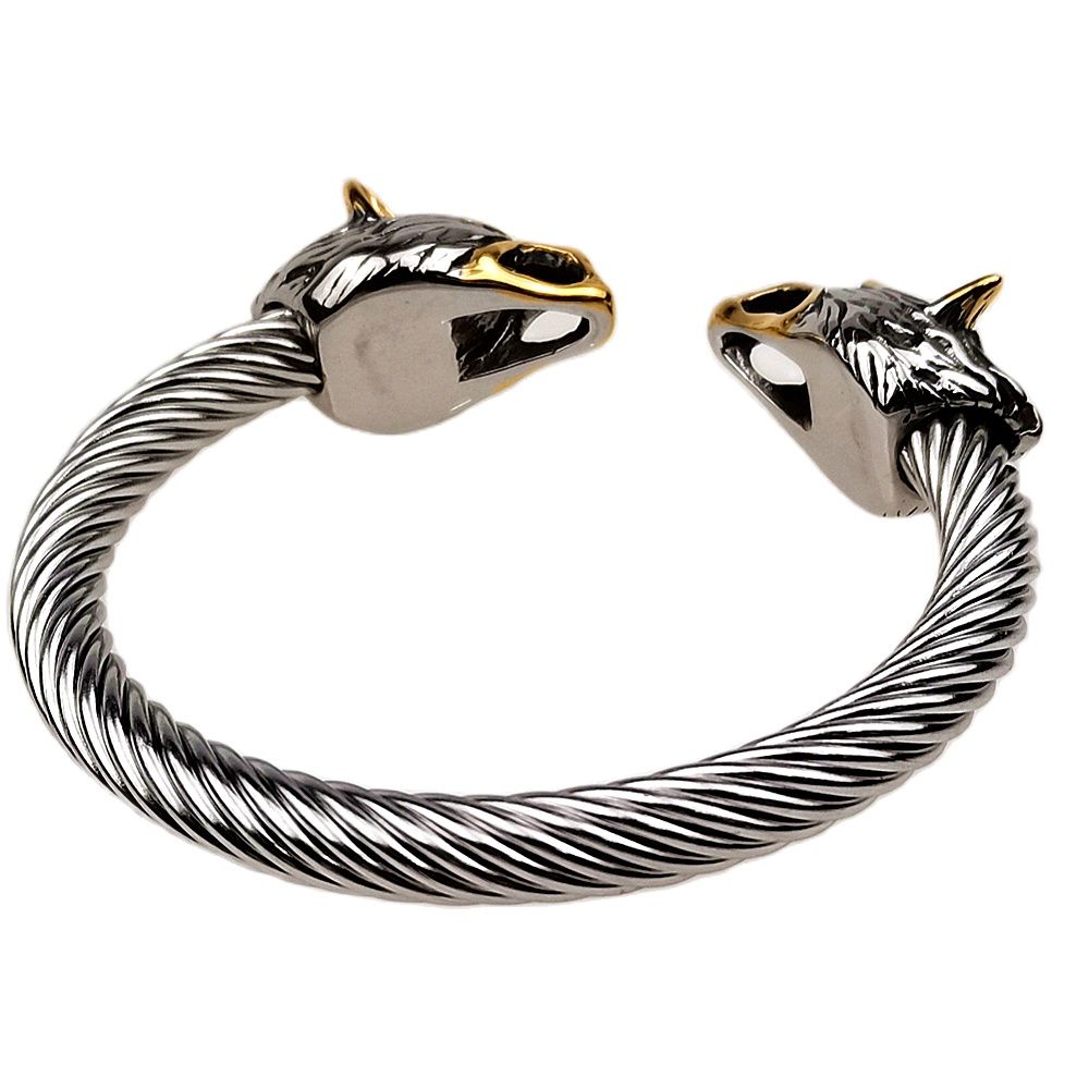 Heren Rvs Viking Wolf Armband Mix Goud Kleur Wolf Punk Bangle Biker Sieraden