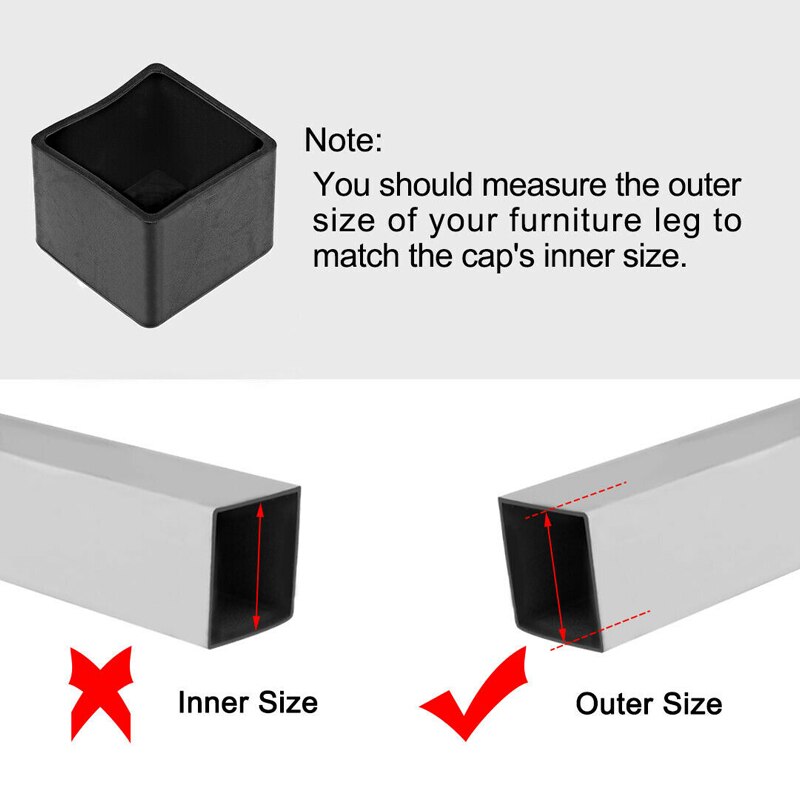 4pcs Plastic Rubber End Caps Black Rectangle Leg Feet Pipe Tube Cap Insert Plugs Bungs For Furniture Table Chair Floor Protector
