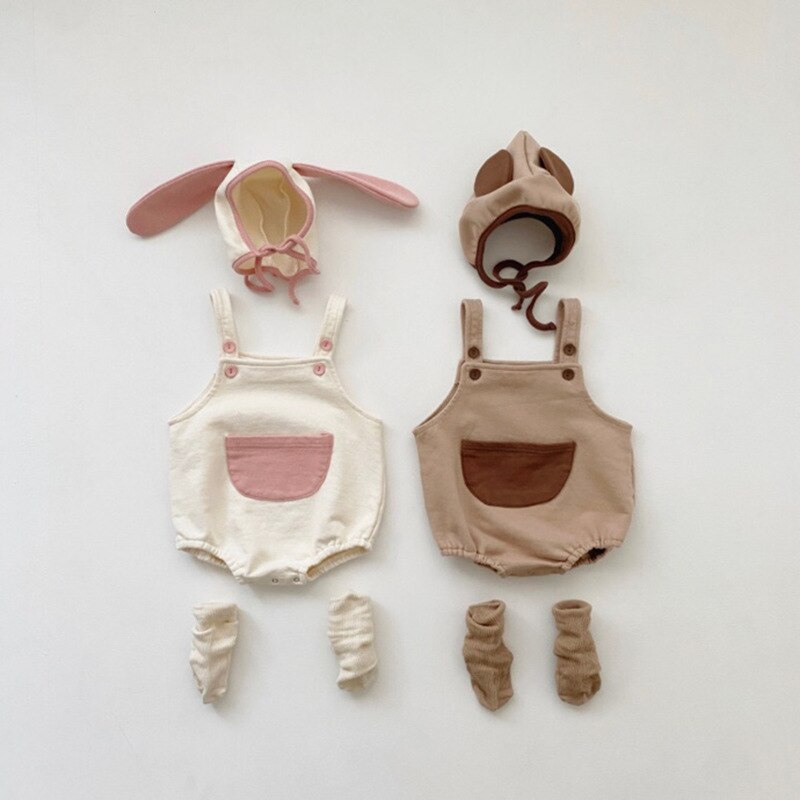 Vêtements de printemps pour bébés, jolies combinaisons à bretelles d'animaux, tenues pour petites filles, à la , oreilles de lapin, barboteuse pour garçons, ensemble pour -né