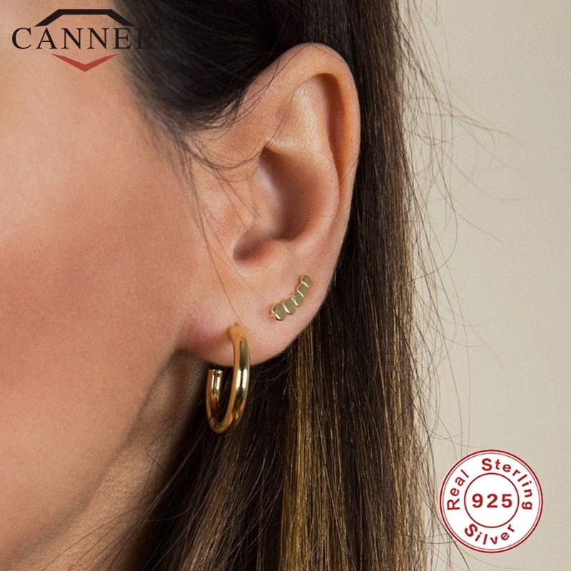 Canner ægte 925 sterlingsølv klassiske runde øreringe bøjle øreringe til kvinder uregelmæssig øreringskrog kolczyki