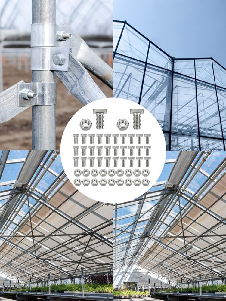 50 Sets Aluminium Greenhouse Nuts &amp; Bolts Waterproof Standard Size Cropped Head Glasshouse Nuts Bolts Garden Universal Greenhous