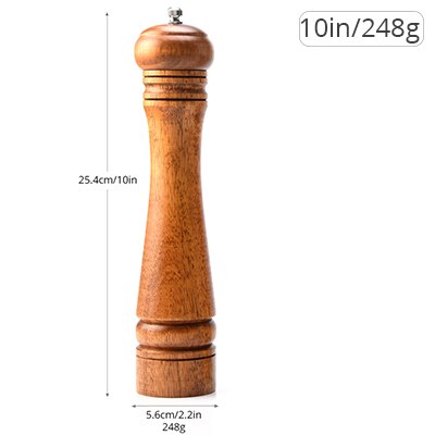 Tresalt- og pepperkvernristere, krydder- og pepperkverner i tre, manuelle urtekverner med justerbart keramisk kjøkkenverktøy: L  (10 tommer)