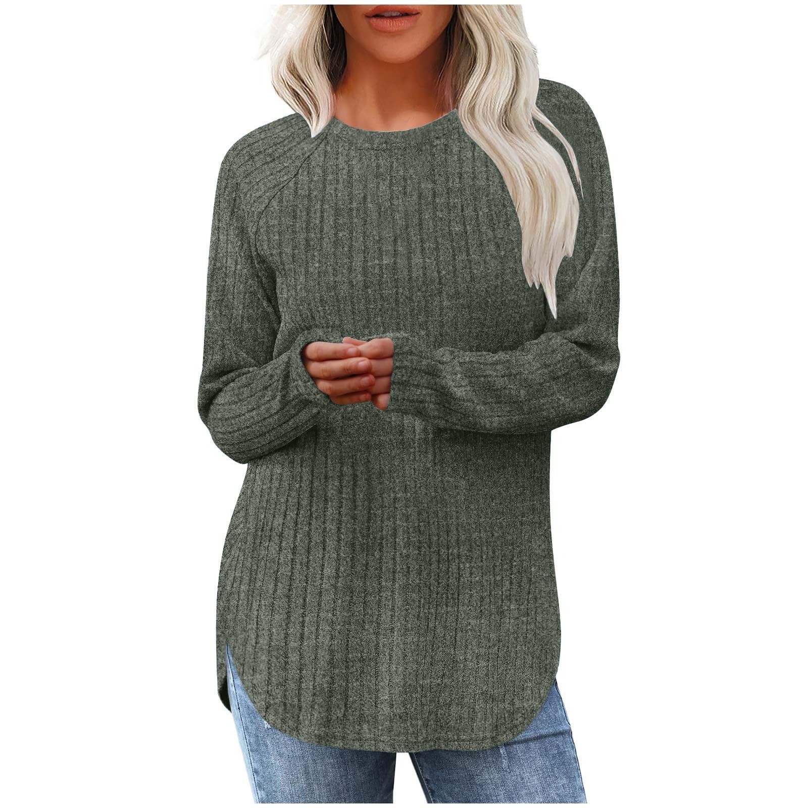 Sweat-shirts pour femmes à manches longues col rond pull décontracté solide tunique hauts femmes sweats femmes vêtements d'hiver liquidation