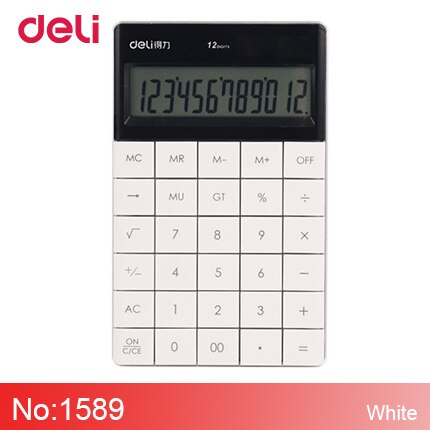 Deli cute rimless solar coin battery dual power supply calculator for office desk supplyschool stationery for kid: 1589-white