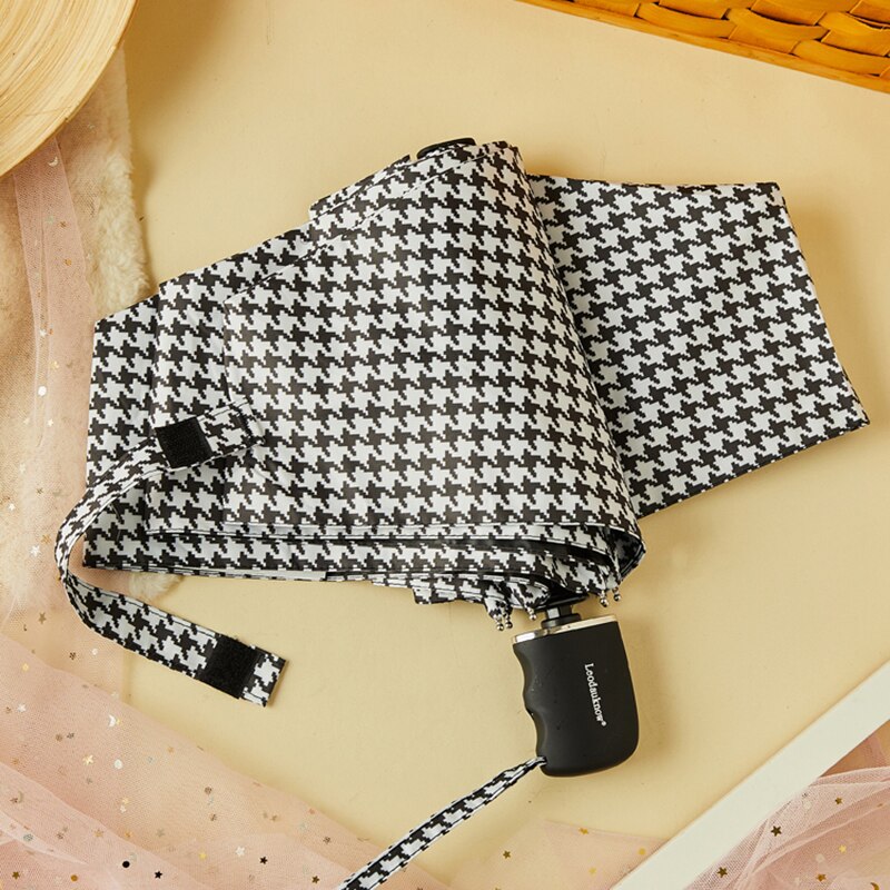 Classical Houndstooth Umbrella Rain Women Anti UV Sun Simple Umbrellas Automatic Folding Umbrella Black Coating Parasol