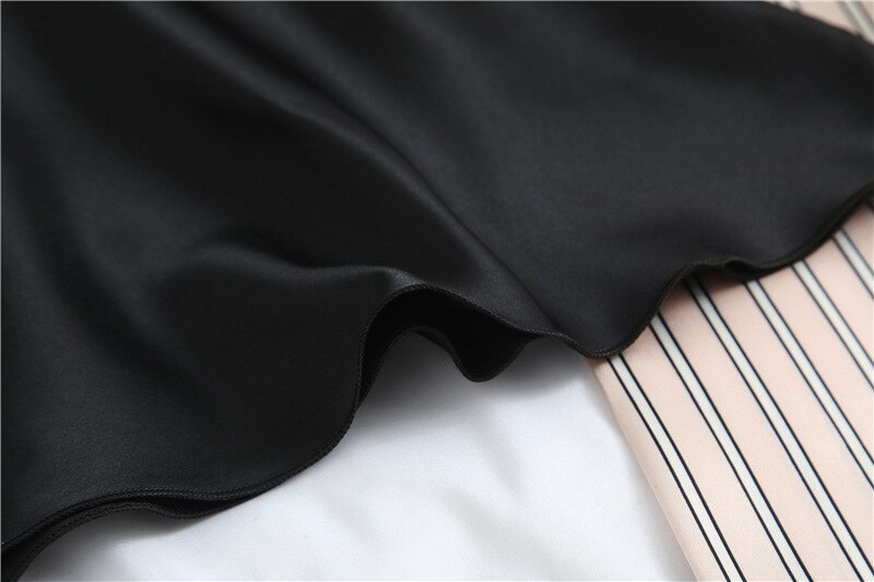 Pyjama Voor Vrouwen Met Lange Broek Satijn Ijs Zijde V-hals Gestreepte Strap Lace Trim Sexy Nachtkleding Nachtjapon Vrouwen Ondergoed set