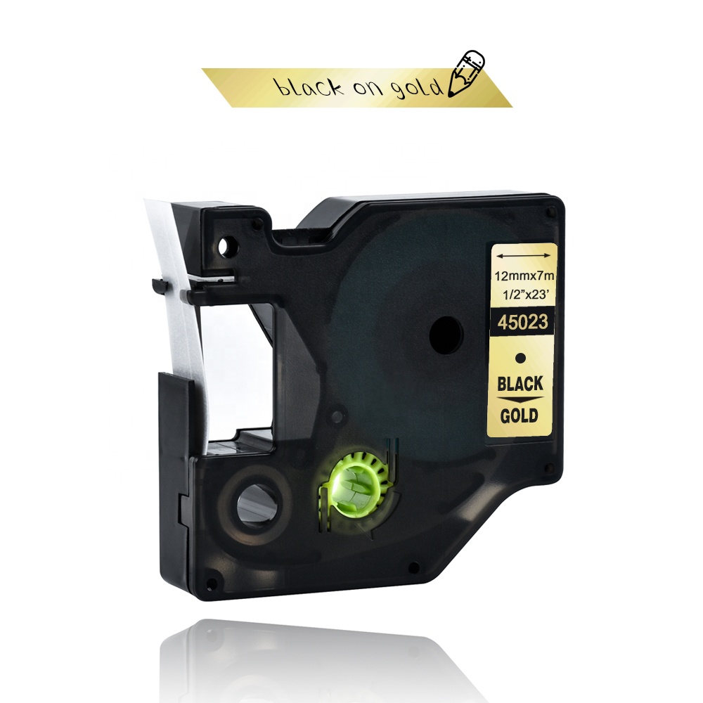 Mixed 15 colors 45013 label tape Compatible dymo D1 12mm label printer laminated D1 45010 ribbon cassette for Dymo LM160 printer: 12mm black on gold