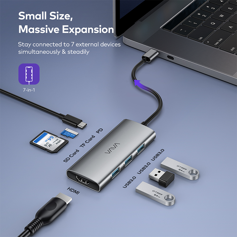 VAVA-concentrador de red 7 en 1, USB-C con USB 3,0, 4K, HDMI, adaptador compatible con MacBook Pro, 100W, PD, estación de carga, divisor