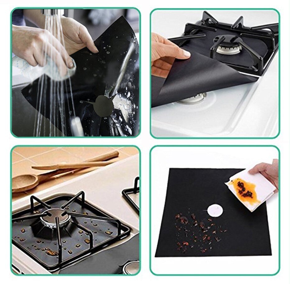 B 2Pcs Universal Oven Liner Gas Hob Protector Sheets Square Heat Resistant Burner Cooker Protector Washable Reusable Pad