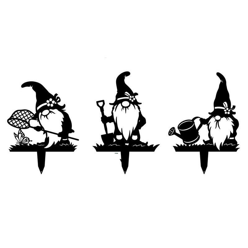 1/3 PCS Rustic Black Gnomes Silhouette Cute Metal Gnome Garden Statues Decorative Garden Stake For Yard Lawn Outdoor Decoration: D