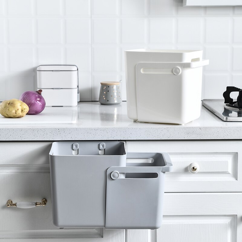 Hanging Trash Can Retractable Punch-free Wall-Mounted Garbage Can for Kitchen Wet and Dry Classification Useful