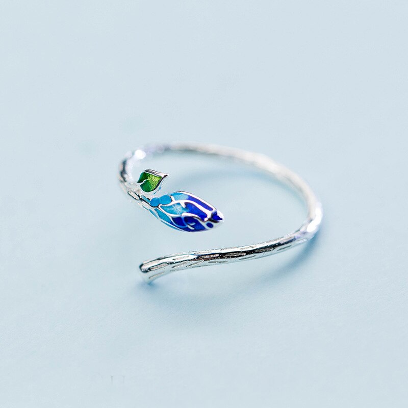 MloveAcc-anillo con apertura ajustable para mujer, joya Vintage de hoja azul, joyería de para mujer, Artsy étnico para