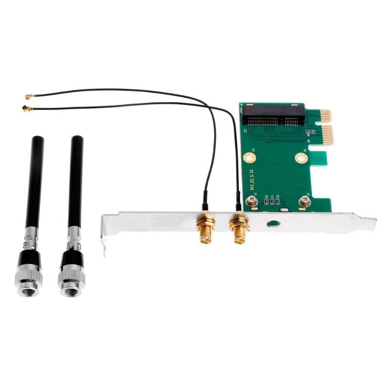 Wireless Wifi Network Card Mini PCI-E To PCI-E 1X Desktop Adapter + 2 Antennas