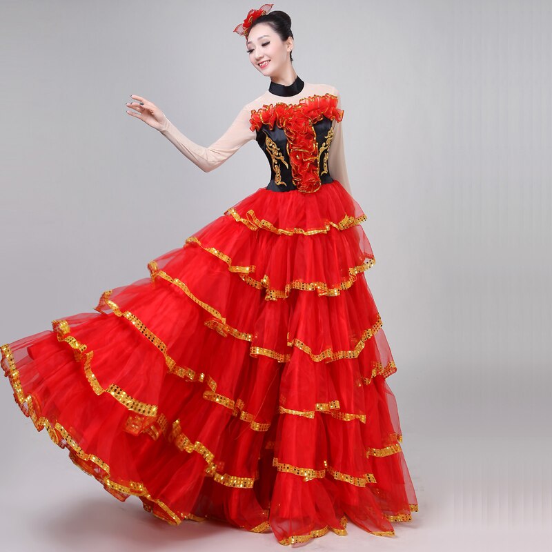 Opening Dance Big Pendulum Dress Spanish Flamenco Show Performance Dance Full-skirt Adult Female Dance Chorus National Suit H620