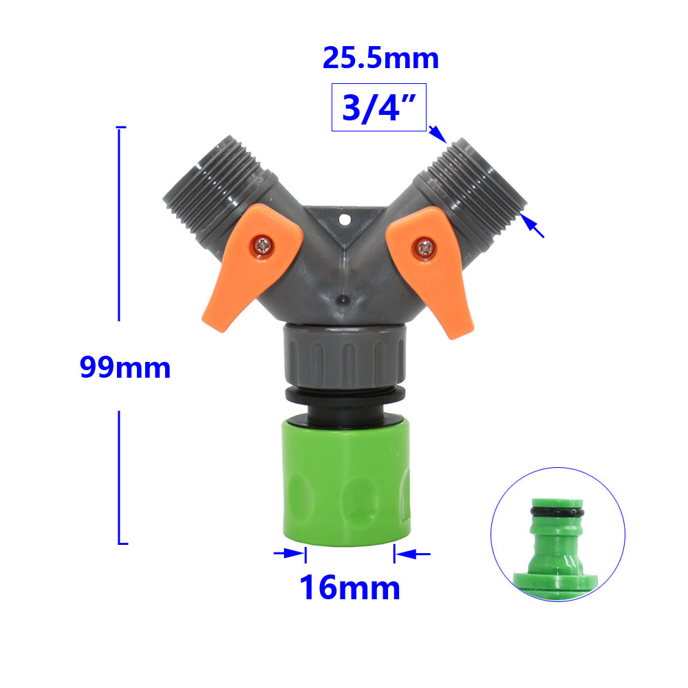 Garden Hose 2-Way Tap Hose Water Splitter Female 1/2 3/4" Thread Y Irrigation Valve Quick Connector Fittings For Faucets: grey