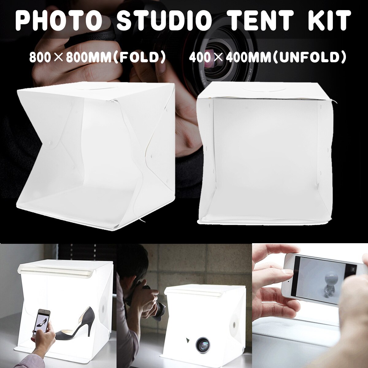 Portable Folding Light Box Photography Studio Softbox LED Light Soft Box Tent Kit for Phone Camera Photo Background