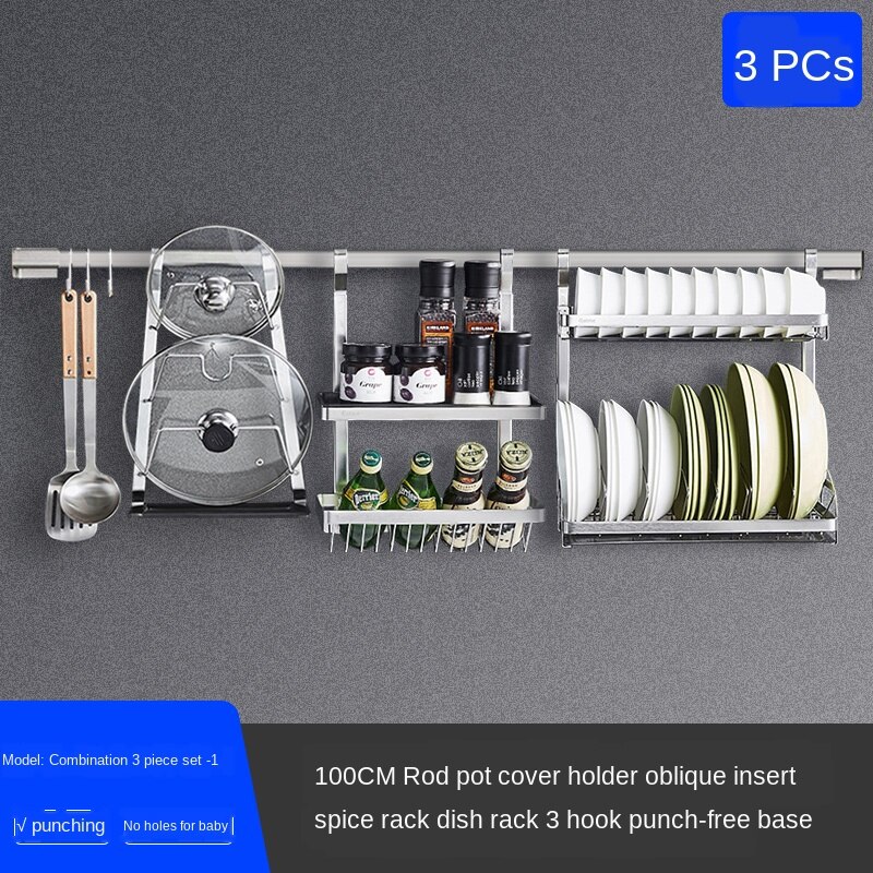 Stainless steel kitchen shelf wall hanging sauce rack hanging rack kitchen counter storage rack