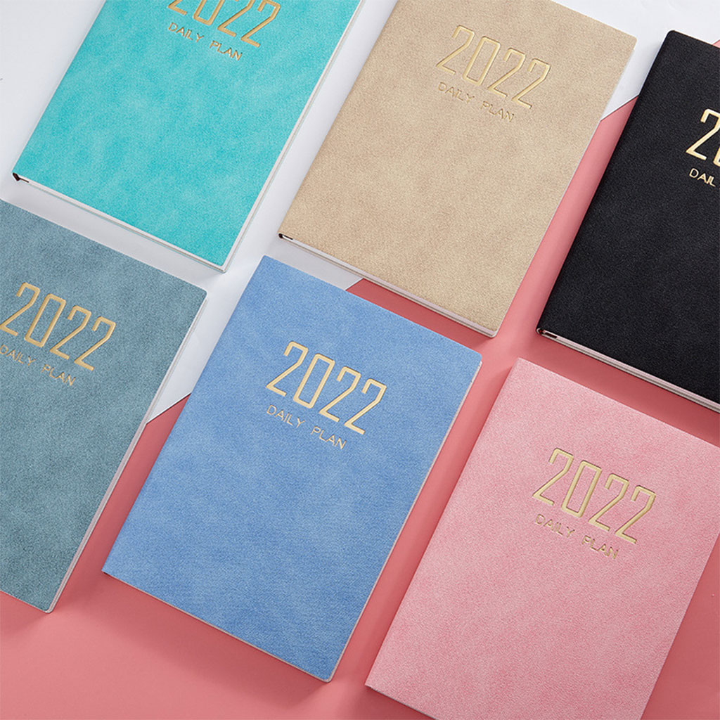 2022 PU Planner Schedule A5 Daily Planner Hourly Timetable Dated Ruled Daily Pages Ribbon Bookmark for Office Women Men