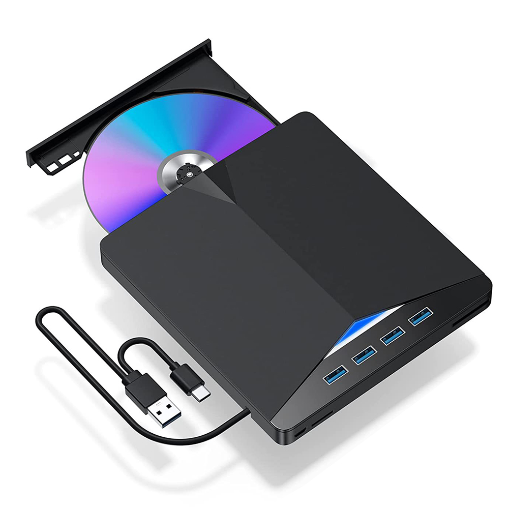 7 em 1 USB 3.0 Tipo C CD externo DVD RW Unidade óptica com porta SD/TF CD/DVD/BD -/+RW Player Burner Writer Reader para laptop PC: Azul