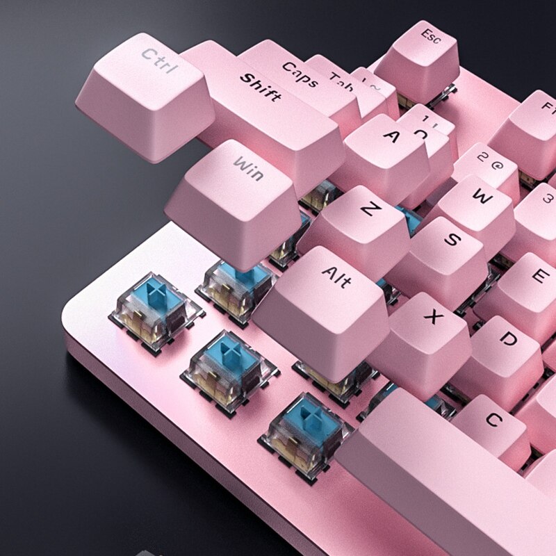 Pink Real Mechanical Keys and Pink Disc Mouse Set Cute Girls E-Sports Game for PC/Laptop/MAC