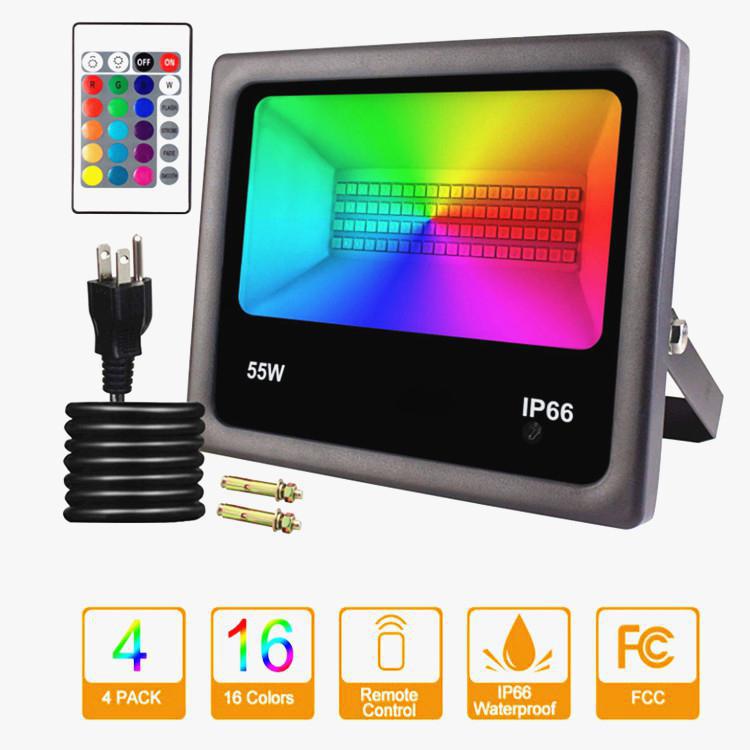 LED Flood Light IP66 Waterproof Outdoor 7 Colors Change RGB RC Floodlight Projector Reflector Lamp Spotlight AC85-265V 55W