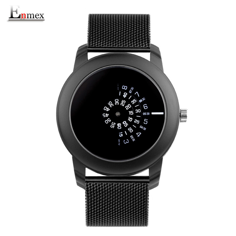 Enmex creatieve stijl cool horloge gloden Lichtgevende handen met roestvrij stalen band Stijlvolle klok quartz horloge: E6740