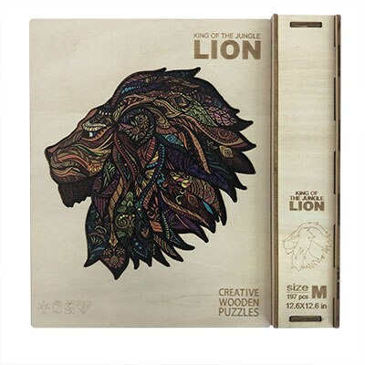Adult Wooden Animal Puzzle DIY Size A3/4/5 Each Piece Is An Animal-Shaped Wooden Puzzle with A Wooden Box Birthday: Side lion jigsawA4