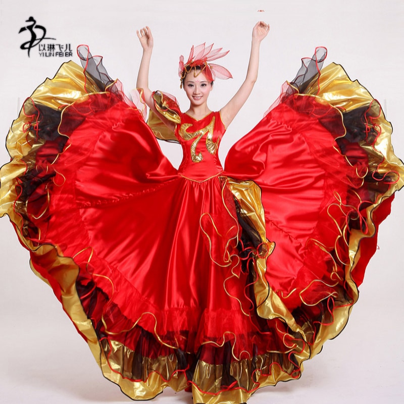 Spaanse dans rokken flamenco dans kostuums vrouwen rode spaanse dans jurken 540 graden