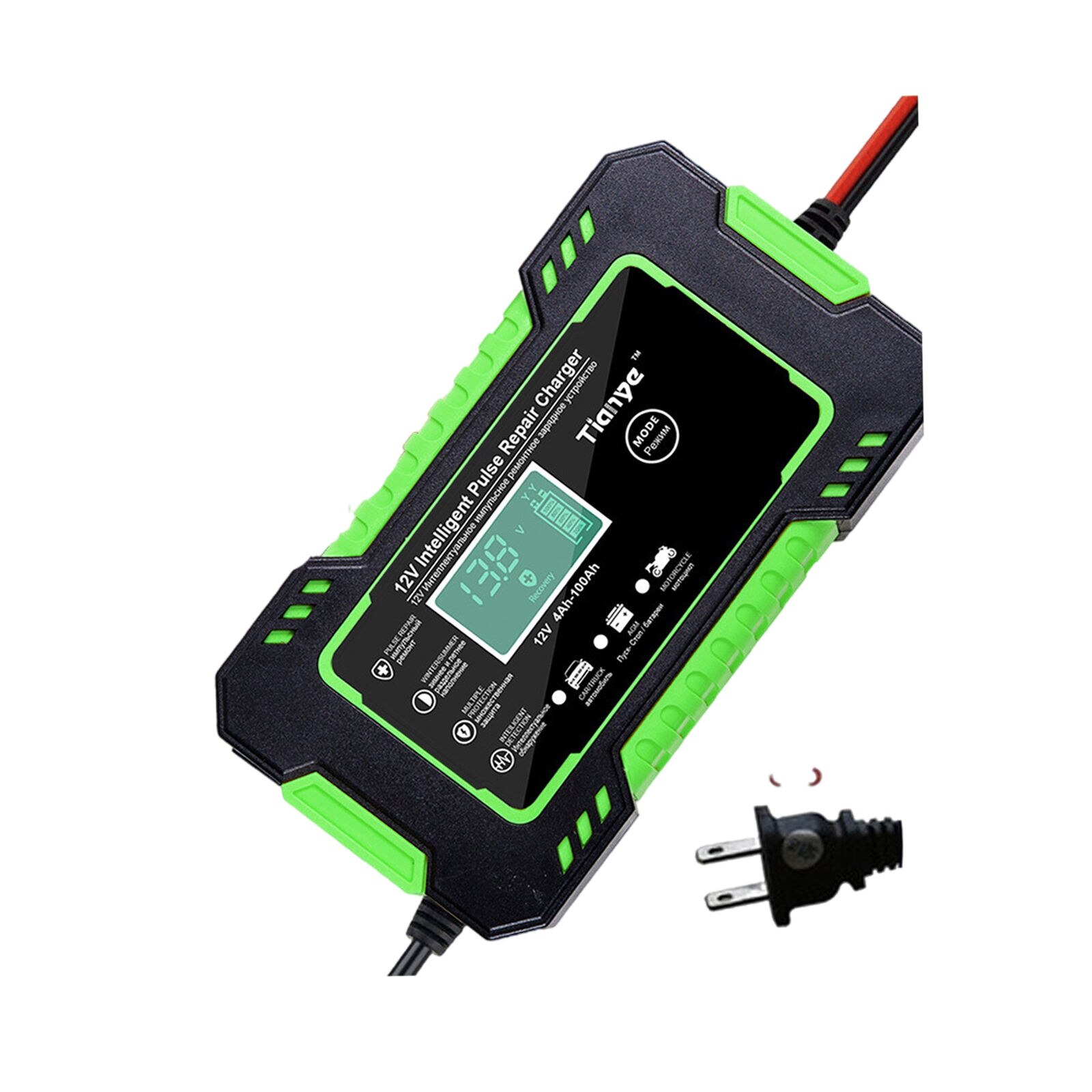 Car Battery Charger Trickle Charger 12V 6A LCD Display Intelligent Fit for Boat RV Motorcycle Fully-Automatic Smart Charger: Green