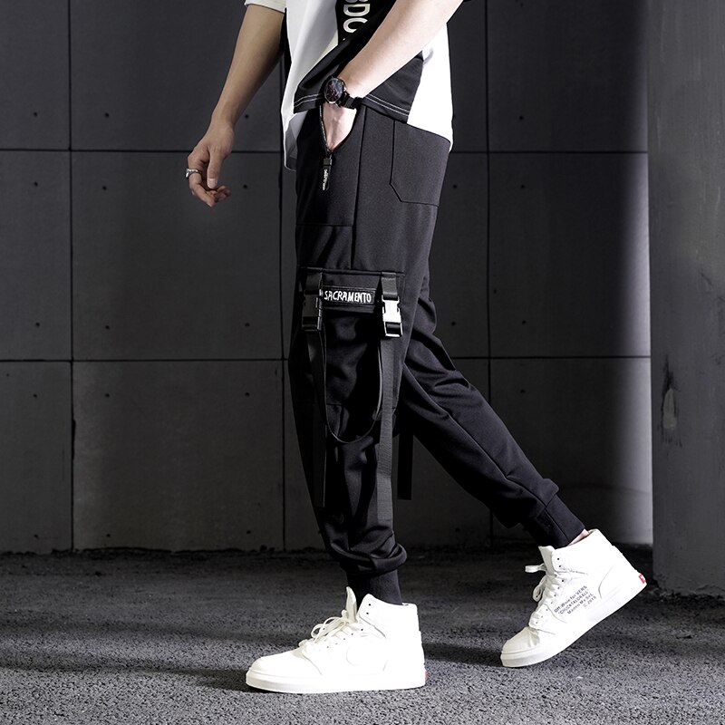 Ropa de calle , pantalones para hombre, pantalones de harén Cargo con múltiples bolsillos, pantalones casuales de Hip Hop, pantalones para correr negros, pantalones hasta el tobillo Harajuku para hombre