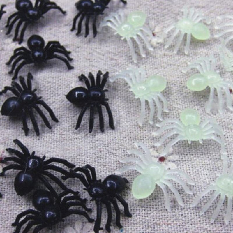 Halloween Mini plastique noir lumineux araignée blague jouets d'anniversaire bricolage araignées décoratives 2cm araignée accessoires de fête