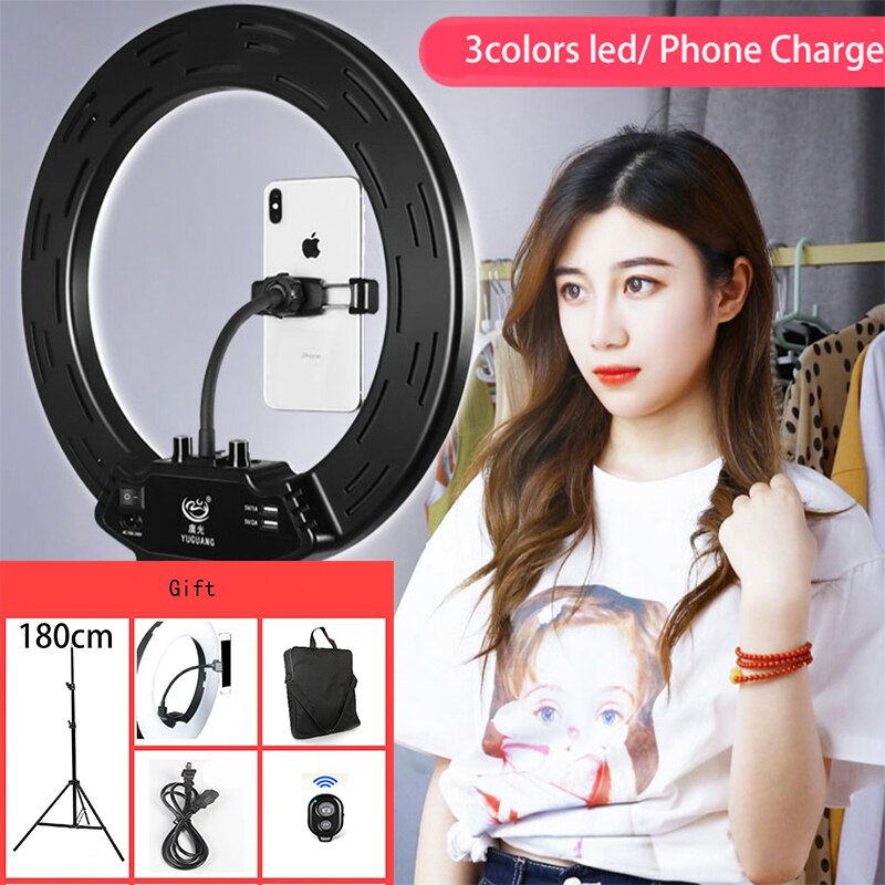 Foto Studio 14 "308 pcs LED 3Color3200K-5600K Dimbare Fotografie Telefoon Video LED Ring Light Lamp Met Tripod Stand Voor camera