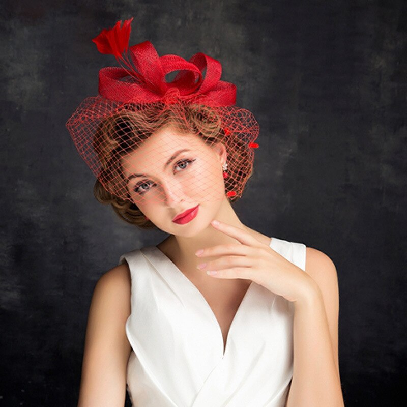 Red Wedding Birdcage Veil Face Veils Bow Net Mesh Bridal Veils Fascinator Red Veil Velo De Rejilla Accesorios De Boda: Default Title