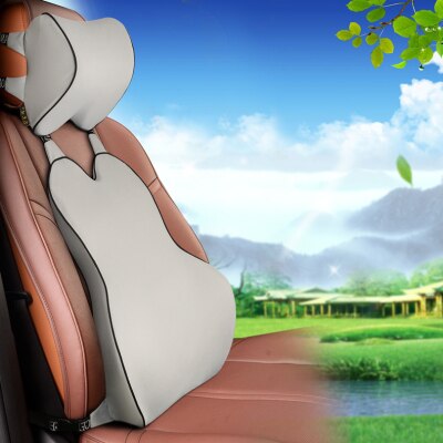 Breathable Car Seat Cushion Memory Foam Headrest Neck Pillow Lumbar Back Support Set Driver and Passenger Headrest Backrest: M2 Beige Set