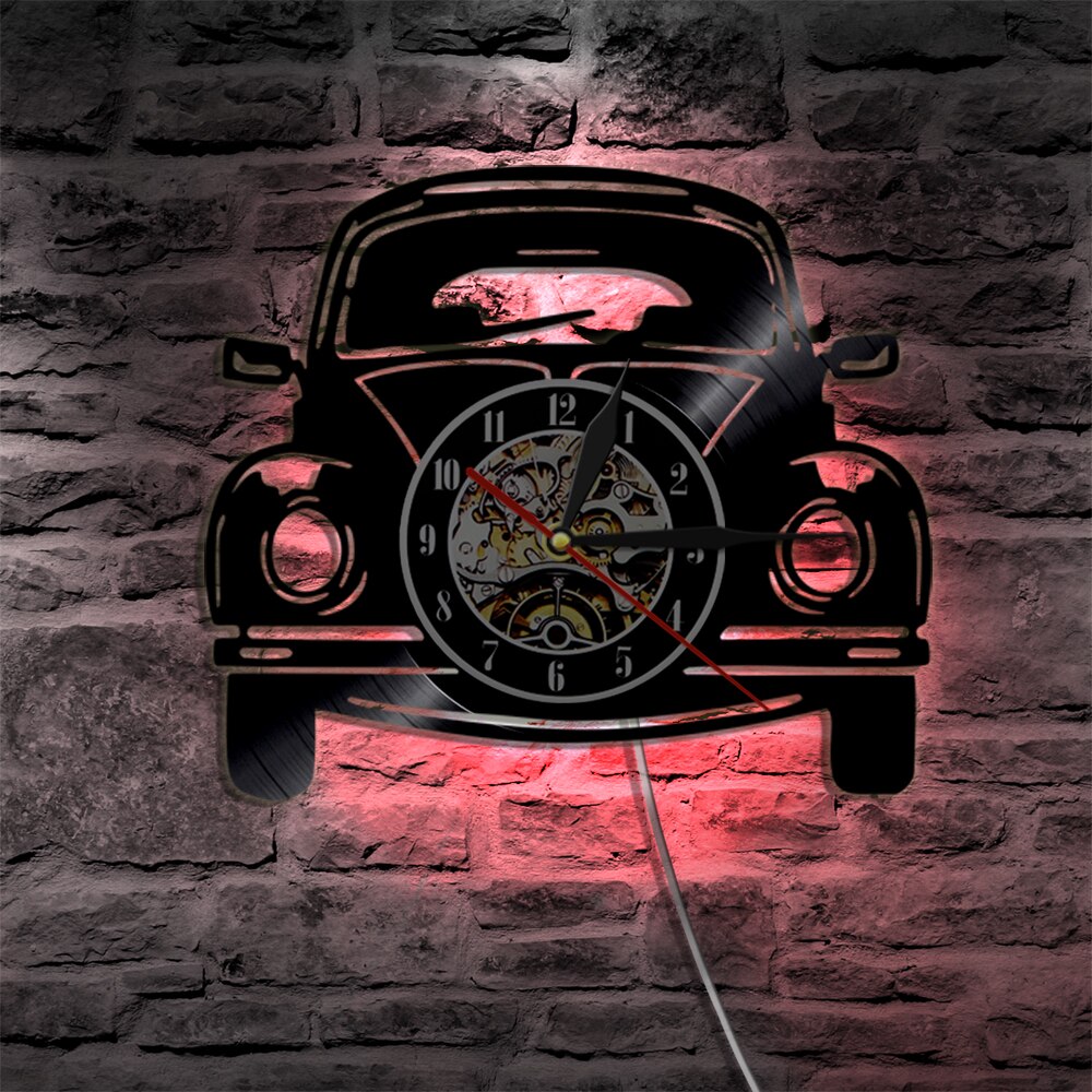 12 "voiture Vintage vinyle Record horloge murale voiture voiture lumière LED moderne décoration de la maison pour les amoureux de voiture