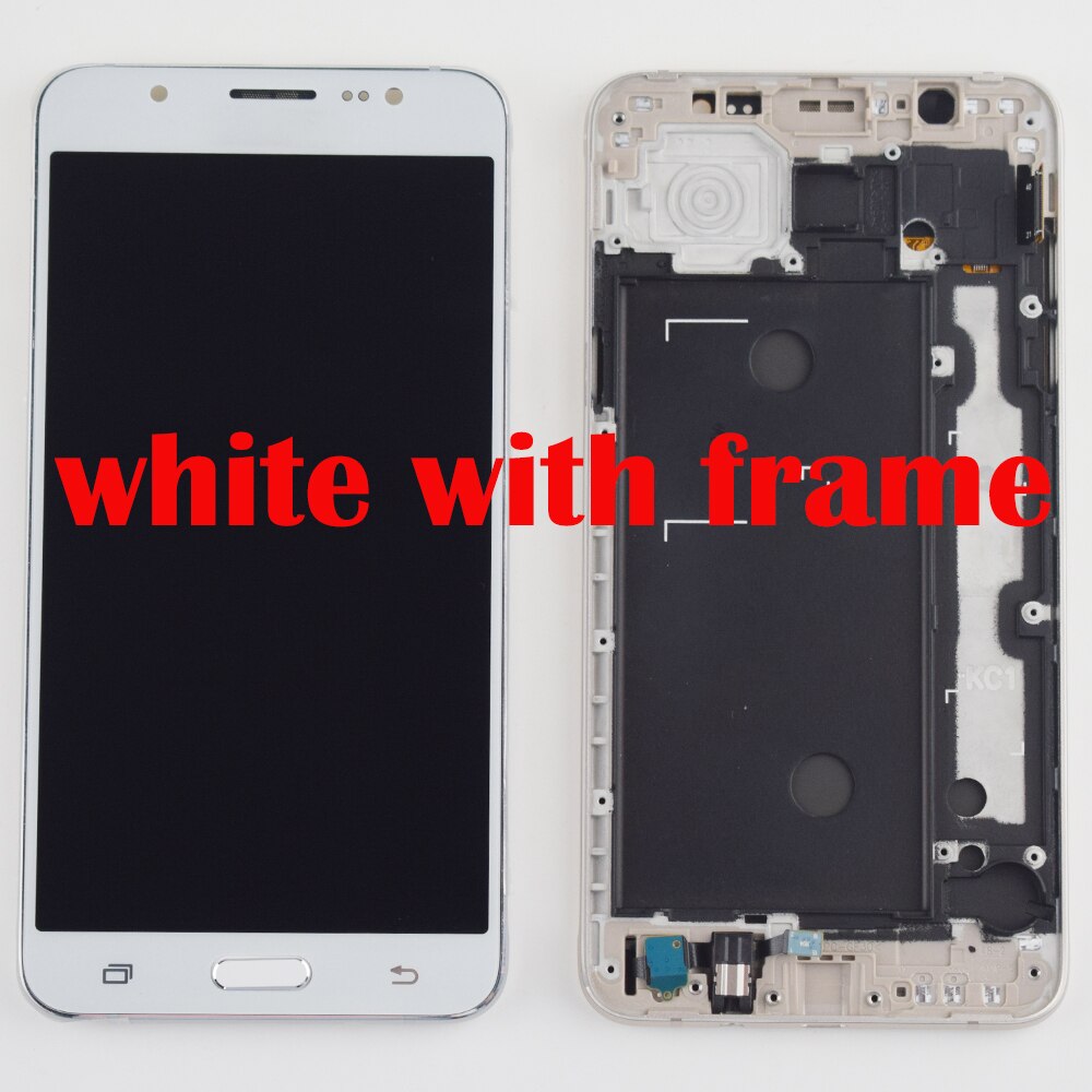 Til samsung galaxy  j7 lcd screen  j710 j710f j710m j710mn j710h lcd display screen touch screen digitizer assembly frame: Hvid med ramme