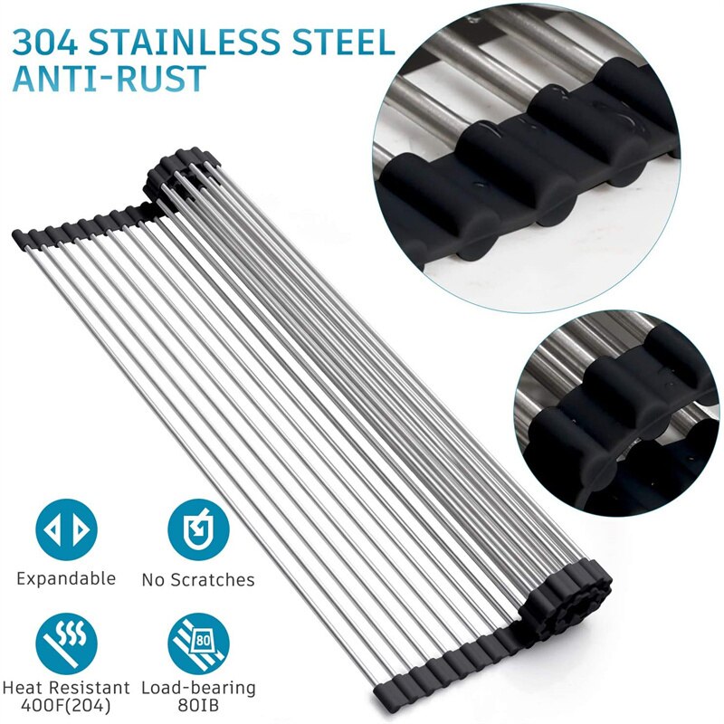 Foldable Dish Drying Rack Stainless Drainer above Sink Storage Organizer Tray Kitchen Accessories organizador de cocina