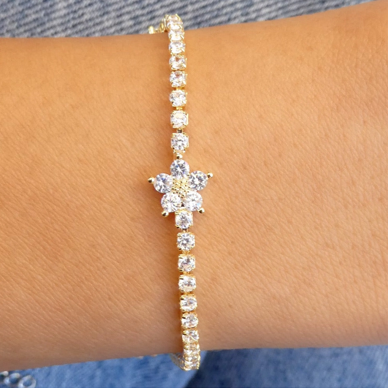 Lente Nieuw Aangekomen Party Sieraden Prong Set 5A CZ Tennisketting Regenboog Daisy Flower Charm Kleurrijke Regenboogarmband: Donkergroen