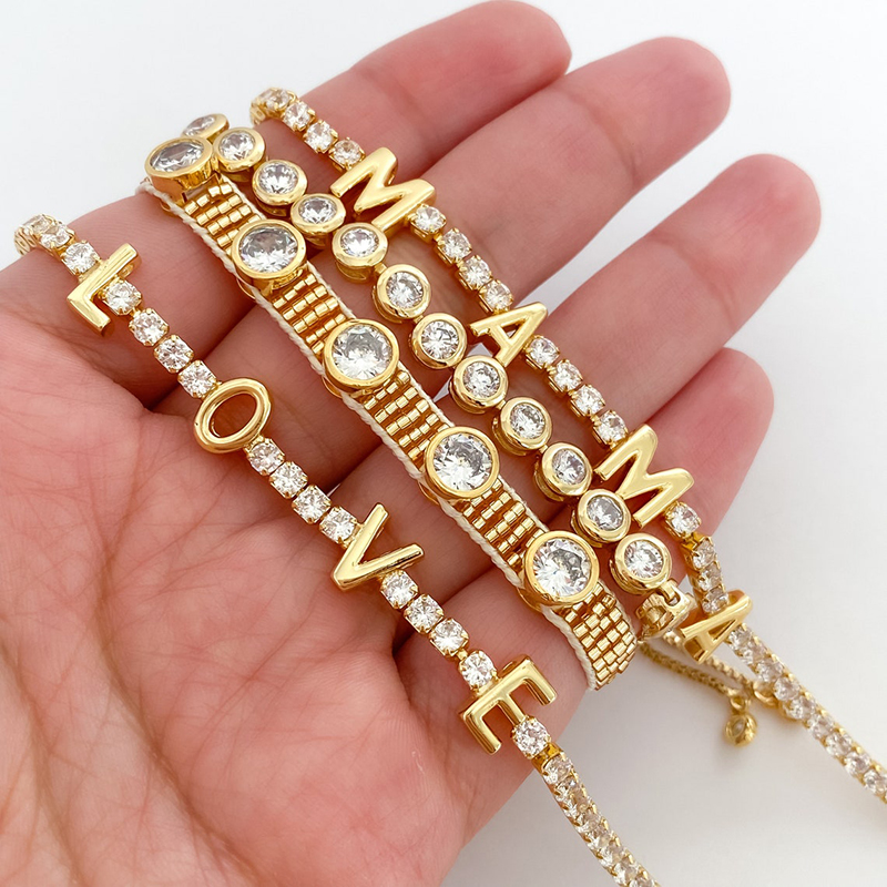 Max Jewel Love Mama Heart Cross Star Charm Bracelet with Lobster Shiny Bling ,18K Gold Plated Jewelry, for Her Party Bar