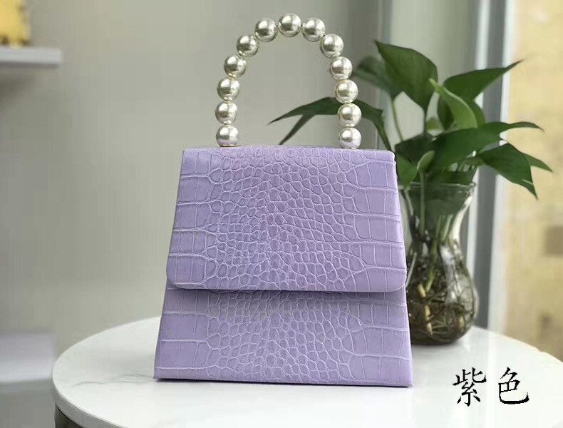 Cross border women's bag autumn and winter Pearl handbag Korean version tide crocodile single shoulder slant cross bag: Crocodile Purple