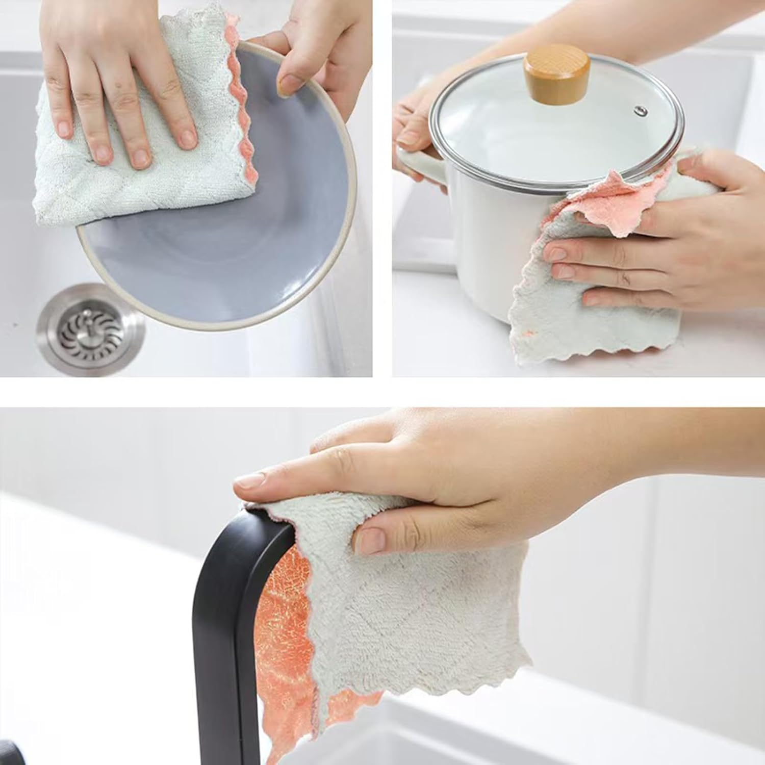 Super Absorbent Microfiber Towel Kitchen Cleaning Cloth Non-stick Oil Dishcloths Double Layer Washing Cloths Rags Scouring Pads