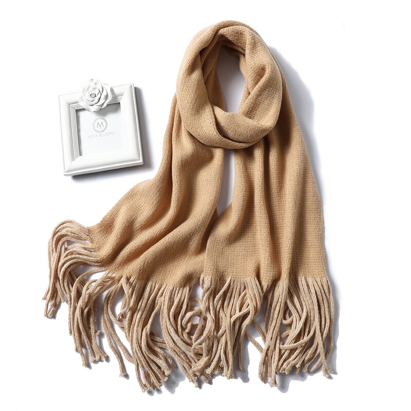 Winter kasjmier sjaals voor vrouwen gebreide dikke warme omslagdoeken en omslagdoeken dames pashmina lange maat bandana foulard: Wj86-1 kaki
