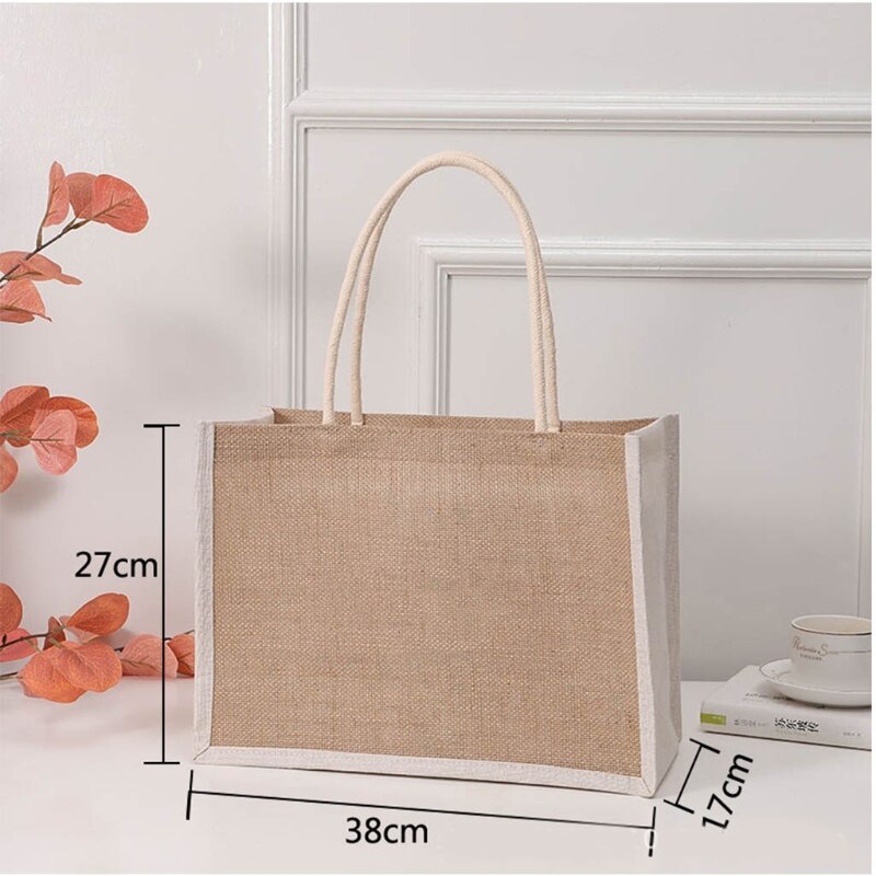 Vrouwen Jute Tote Boodschappentas Jute Handtas Herbruikbare Strand Winkelen Zak Met Handvat Grote Capaciteit Diversen Opbergtas: 01