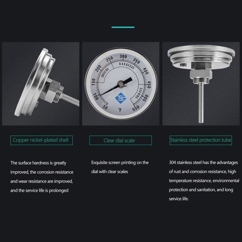 3" Stainless Steel Heavy Duty Analog Temperature Gauge 1/2" NPT Thread BBQ Smoker Pit Thermometer