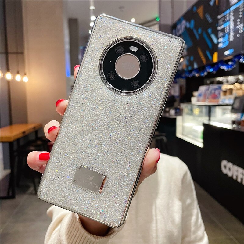 Luxury Plating Rhinestone Diamond Glitter Case For huawei Mate 30 40 Pro P40 pro Silicone Sexy Girly Back Cover Accessories: for mate 40 / Silver